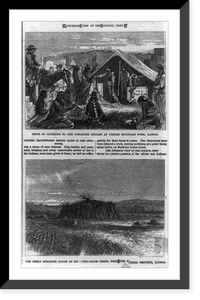 Issue of clothing to the Comanche Indians at Timber Mountain Fork, Kansas ; The Great Medicine Lodge on Medicine Lodge Creek, near the council grounds, Kansas, Vintage Print