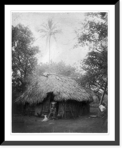 Historic Framed Print, Typical native hut, Carib Indian in doorway, Nicaragua,  17-7/8" x 21-7/8"