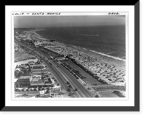 Aerial view of public beach and beach club zone at Santa Monica, California, Vintage Wall Art