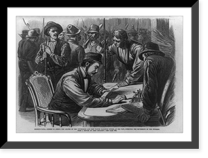 Historic Framed Print, Pennsylvania. Robert M. Ammon, the leader of the Pittsburgh and Fort Wayne railroad strike, at his post, directing the movements of the strikers.from a sketch by John Donaghy.,  17-7/8" x 21-7/8"