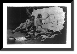 Indian picture writing on hide with another Indian alongside holding peacepipe.Frederic Remington, '89, Vintage Poster