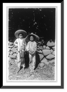 Two native children posed, standing, full-length, facing front, Mexico.photo by Eugenio B. Downing, Historic Print