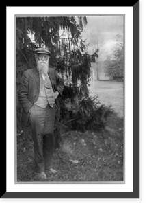 John Burroughs, author and naturalist, full-length portrait, standing, facing front, outside his home, Vintage Print