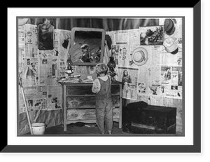 Southeast Missouri Farms. Son of sharecropper combing hair in bedroom of shack, Historic Print