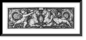 Ornament with two genii (cherubs) riding on two chimeras (goat heads and dragon tails), Historic Reproduction