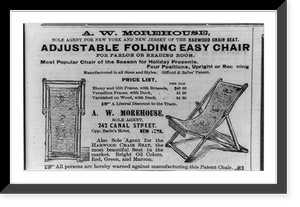 Advertisement for A.W. Morehouse adjustable folding easy chair, illustrated with chair in open and in folded positions, Antique Wall Art