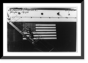 U.S. refugee going aboard USS Schodack in front of U.S. flag, Sept. 1939, Vintage Print
