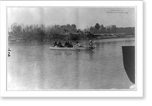 Historic Military - Mexican War, refugees crossing in rowboat, 1914