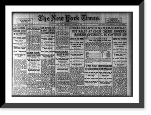 Historic Framed Print, [Newspaper headlines: NY Times, Oct. 30, 1929 - Stocks Collapse"]",  17-7/8" x 21-7/8"