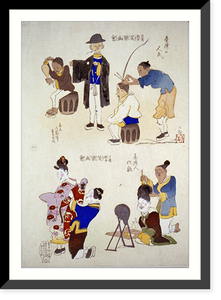 Historic Framed Print, [Humorous pictures showing various Chinese clothing and grooming habits],  17-7/8" x 21-7/8"
