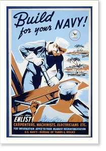 Antique Maritime - Build for your Navy! Enlist - Vintage Home Decor Print