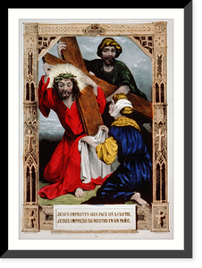 Historic Framed Print, Jesus imprints his face on a cloth..Jesus impreso su rostro en un pa&ntilde;o.,  17-7/8" x 21-7/8"