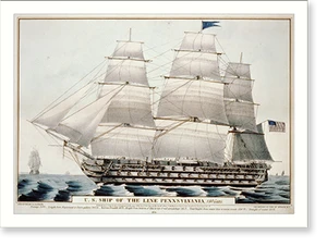 Vintage Nautical Print - U.S. ship of the Line Pennsylvania, 140 guns