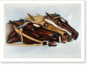 Vintage Americana Print - Head and head at the winning post