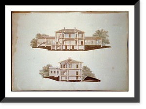 Houses and a church (Buildings Erected or Proposed to be Built in Virginia"). Sections showing interiors" - 3, Vintage Print