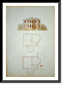 Houses and a church (Buildings Erected or Proposed to be Built in Virginia"). Front elevation and floor plans" - 4, Historic Print
