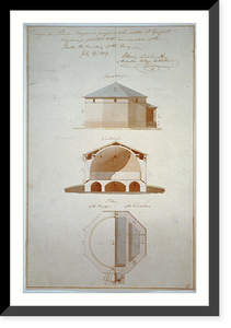 Powder magazine for the Navy Department, Gosport Navy Yard, Portsmouth, Virginia. Elevation, section, plan - 3, Vintage Print