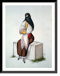 Historic Framed Print, [Woman wearing a tapada seated on a stone block, Peru] - 7,  17-7/8" x 21-7/8"
