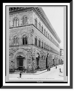 Palazzo Riccardi, a 15th century structure, and Via Cavour, with street cleaners, Florence, Italy Classic, Vintage Poster