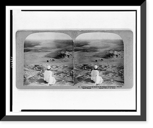 Historic Framed Print, Looking across the desert to the Sphynx and Sakkara from the top of Cheops,  17-7/8" x 21-7/8"