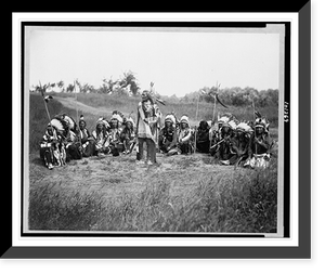 Chief Little Wound in council with other Indians, wearing feather headdresses, Antique Wall Art