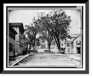 Historic Framed Print, [Street scene, with church in background, Plymouth, Massachusetts],  17-7/8" x 21-7/8"