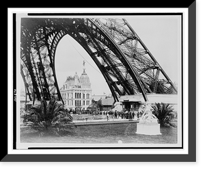 Historic Framed Print, [Gas Pavilion viewed through the base of the Eiffel Tower, Paris Exposition, 1889],  17-7/8" x 21-7/8"