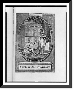 Bookplate of the New York Society Library.eng'd by P.R. Maverick, 65 Liberty Street. Classic, Antique Poster