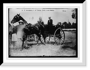 Historic Framed Print, A.G. Vanderbilt and trotter at horse show, Long Brandh,  17-7/8" x 21-7/8"