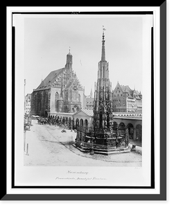 Historic Framed Print, Nuremburg. Frauenkirche; Beautiful Fountain,  17-7/8" x 21-7/8"