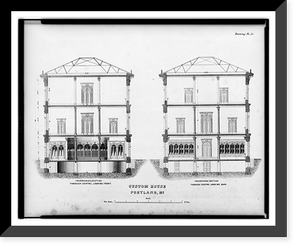 Government building (Custom House, Post Office, and Court Room"), Middle Street and Exchange Street, Portland, Maine. Transverse sections", Antique Poster