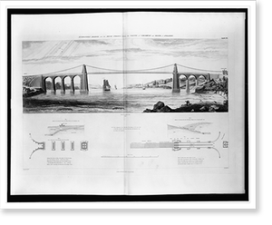 Vintage Landscape - Suspension bridge over the Menai Straits between