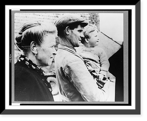 Historic Framed Print, Three generations listen to allied news,  17-7/8" x 21-7/8"