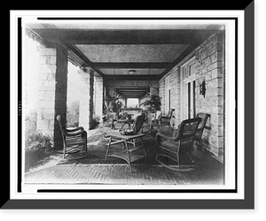 Porch of E.C. Converse house, with wicker furniture, Greenwich, Connecticut, Vintage Print