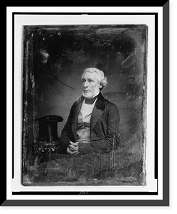 Historic Framed Print, [James Gordon Bennett, three-quarter length portrait, three-quarters to the left, seated, hands folded in lap, seated beside a small table with tablecloth on which rests a tall hat],  17-7/8" x 21-7/8"