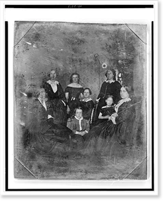 Antique Photo Print - group of six women and a boy and girl
