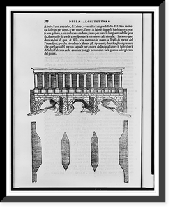 Architectural plan and elevation of a bridge showing piers, arches, and columns, Vintage Wall Art