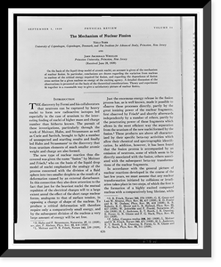 Historic Framed Print, [First page of article The mechanism of nuclear fission" by Niels Bohr and John Archibald Wheeler,  in Physical Review,  1939]",  17-7/8" x 21-7/8"