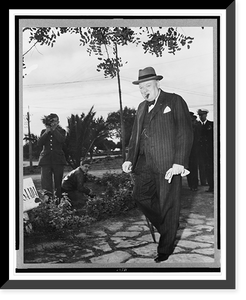 Historic Framed Print, Casablanca conference at Casablanca, French Morocco, Africa. Jan. 1943. Prime Minister Winston Churchill taking a stroll between his conferences with President Roosevelt and American officers,  17-7/8" x 21-7/8"