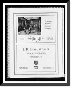 Advertisements for John H. Hutaff Inc., decorations, antiques, and J. H. Small & Sons landscape contractors, Vintage Wall Art