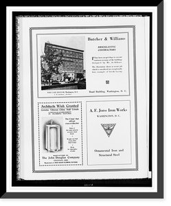 Advertisements for Butcher & Williams, bricklaying, John Douglas Company, plumbing fixtures, and A. F. Jorss Iron Works, Vintage Poster