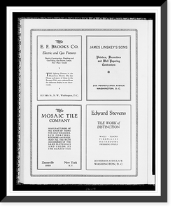 Advertisements for E. F. Brooks Co., electric and gas fixtures, James Linskey's Sons, painting and wallpapering, Mosaic Tile Company, and Edward Stevens, tile work, Vintage Wall Art