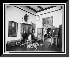 Apartment of Prince Pierre Troubetzkoy, 15 West 67th Street, New York City, with fireplace, bear rug, and paintings, Antique Print