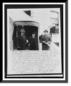 Admiral Tomosaburo Kato, leaving his hotel, on visit to Washington, D.C., for disarmament conference, with his secretary, Yamato Ichihashi, and a member of the Secret Service Antique Wall Art Pri
