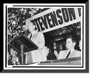 Adlai E. Stevenson, half-length portrait, facing left, standing at podium, speaking to crowd, at Yale University, New Haven, Conn, Antique Wall Art