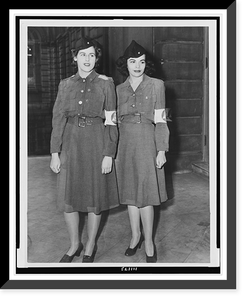 Maureen Sullivan and Shirley Conn, posed, standing, full-length, in uniform of American Women's Voluntary Services.World Telegram photo by F. Palumbo, Vintage Wall Art