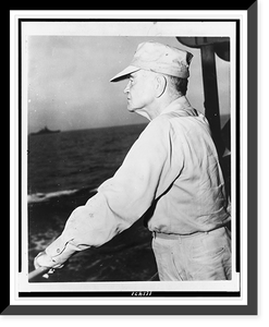 Admiral William F. Halsey, Jr., commander of the U.S. Third Fleet, half-length portrait, standing, facing left, looking out from his flagship, in the western Pacific, Antique Wall Art