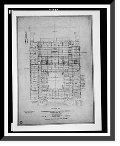 Historic Framed Print, [Organization's building (International Bureau of American Republics"),  17th Street and B Street (now Constitution Avenue),  N.W.,  Washington,  D.C. First floor plan,  HVAC and ironwork]",  17-7/8" x 21-7/8"