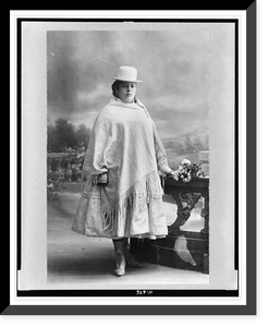 Chola woman, full-length portrait, standing, facing right, La Paz, Bolivia, Historic Print