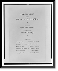 Verso of cover of pamphlet, Liberia, 1847-1893, listing officials of the government of the republic of Liberia, Vintage Print